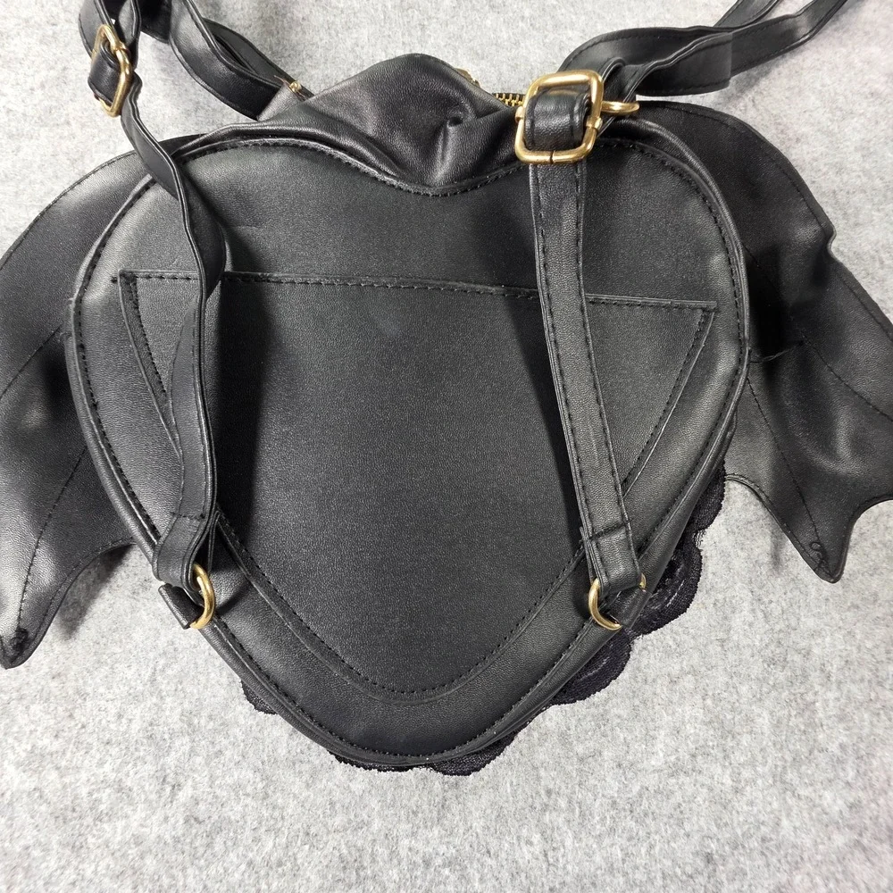 Aza Gothcore Bag Winged Leather And Lace Bat wing Purse Backpack Goth Emo Black